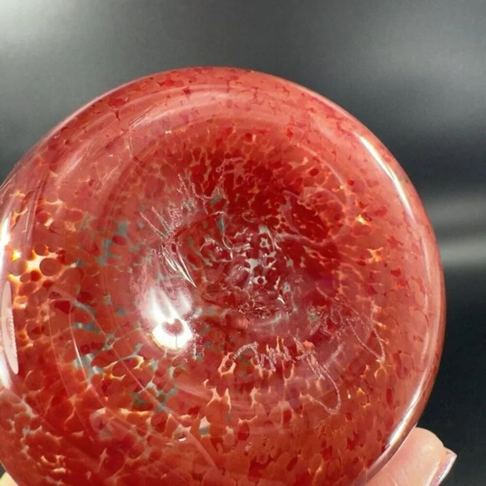 Vintage Hand Blown Bottle Vase Long Neck Red Spots Hand Made‎ Glass Vase Signed